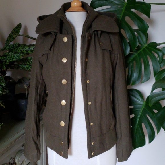 Worn Once! Olive Green BDG Heavy Wool Bomber Coat - Picture 3 of 8